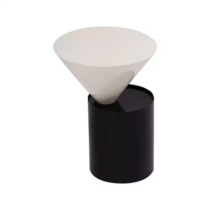 White Metal Top End Table with Matte Black Base, Contemporary Round Design