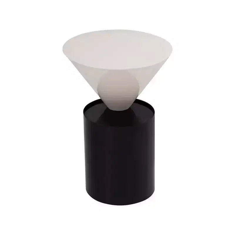 White Metal Top End Table with Matte Black Base, Contemporary Round Design