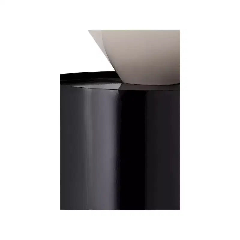 White Metal Top End Table with Matte Black Base, Contemporary Round Design