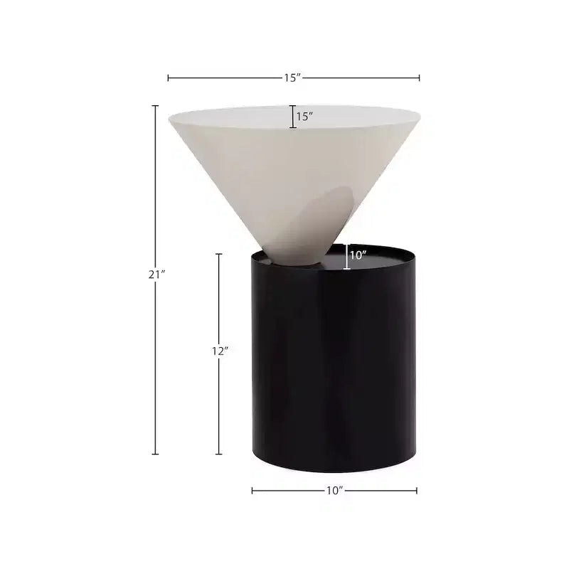 White Metal Top End Table with Matte Black Base, Contemporary Round Design