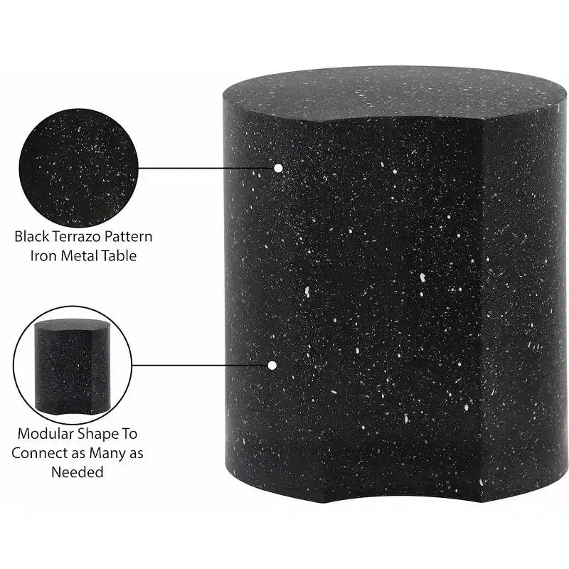 Black Terrazzo Patterned Iron End Table with Modular Design