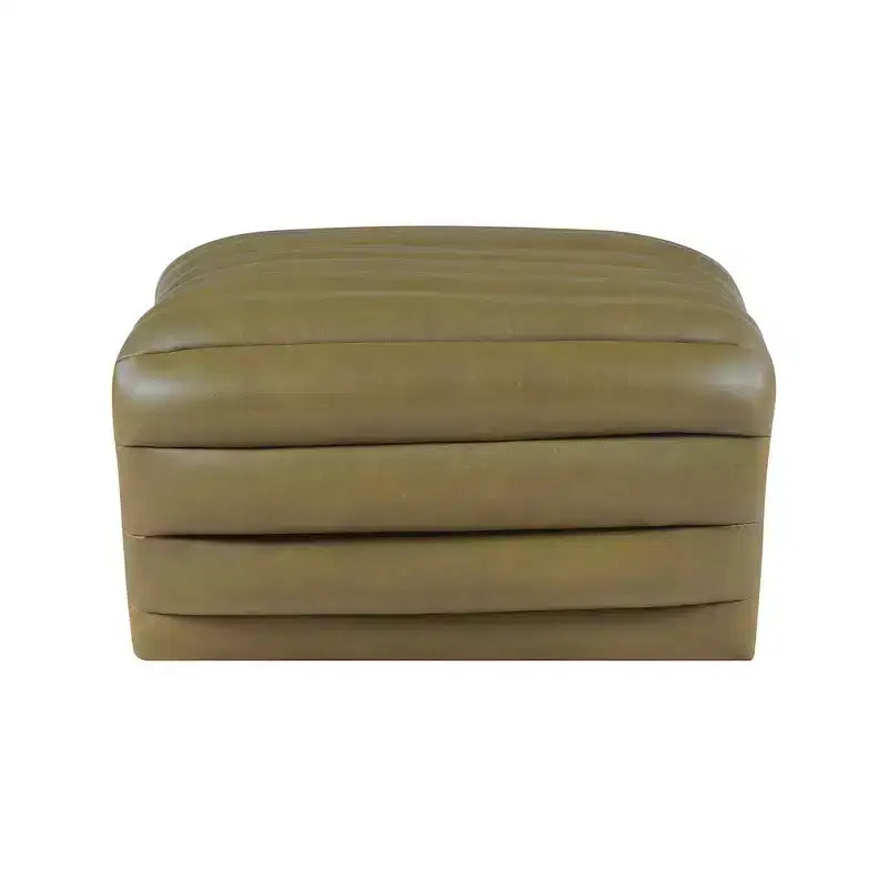 Black Vegan Leather Ottoman with Deep Channel Tufting