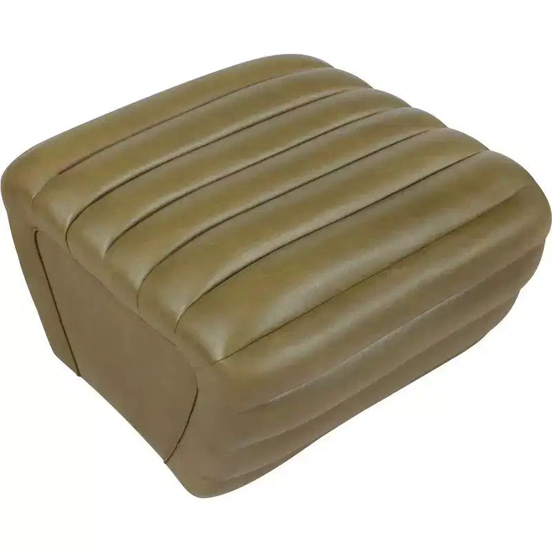 Black Vegan Leather Ottoman with Deep Channel Tufting
