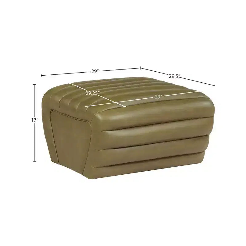 Black Vegan Leather Ottoman with Deep Channel Tufting
