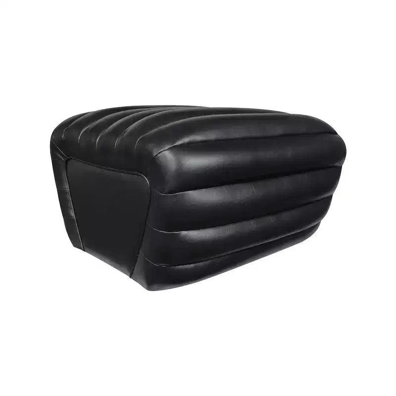 Black Vegan Leather Ottoman with Deep Channel Tufting