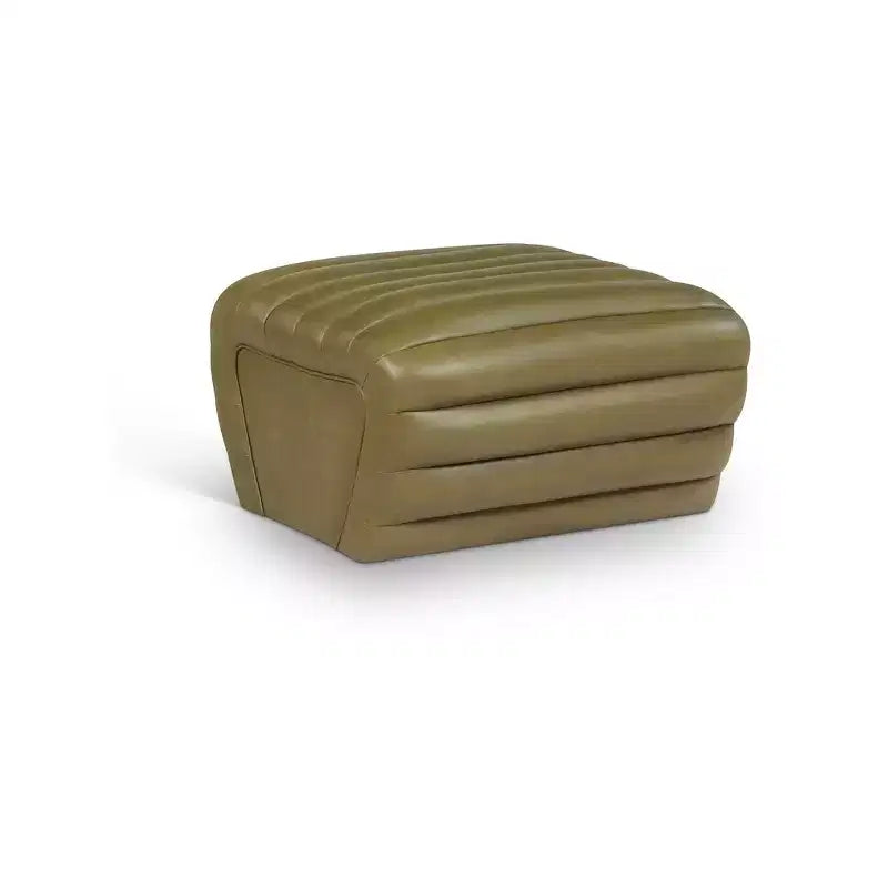 Black Vegan Leather Ottoman with Deep Channel Tufting