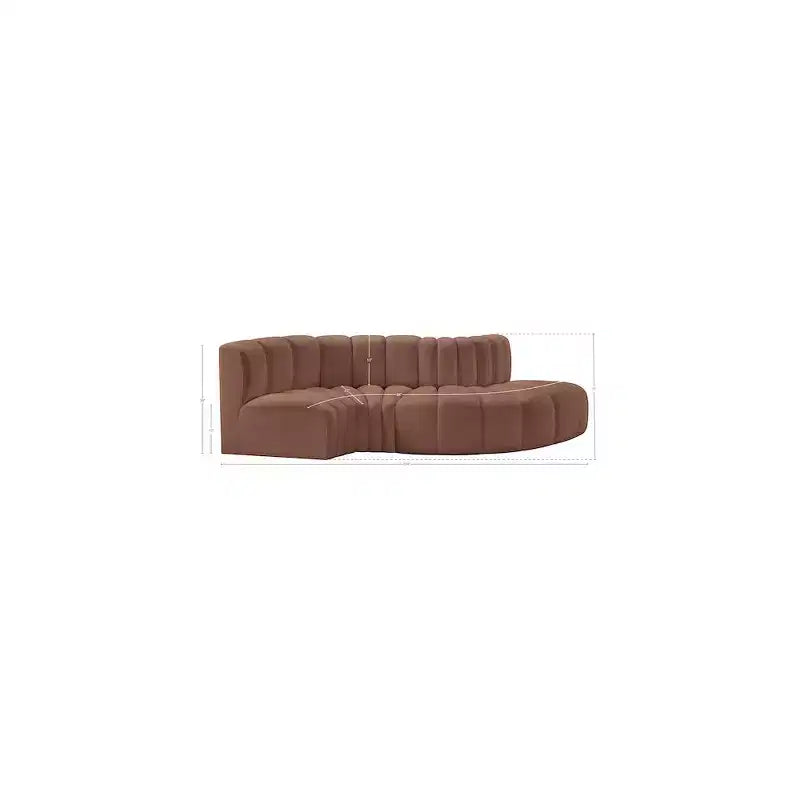Cognac Vegan Leather Modular Sofa with Deep Channel Tufting