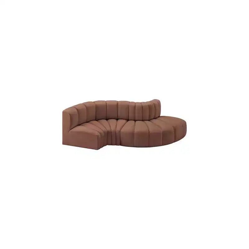 Cognac Vegan Leather Modular Sofa with Deep Channel Tufting