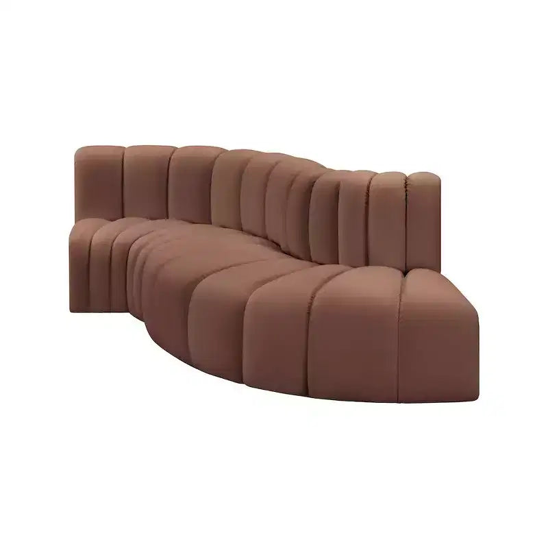 Cognac Vegan Leather Modular Sofa with Deep Channel Tufting