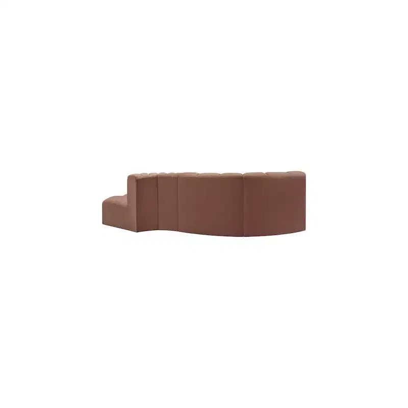 Cognac Vegan Leather Modular Sofa with Deep Channel Tufting