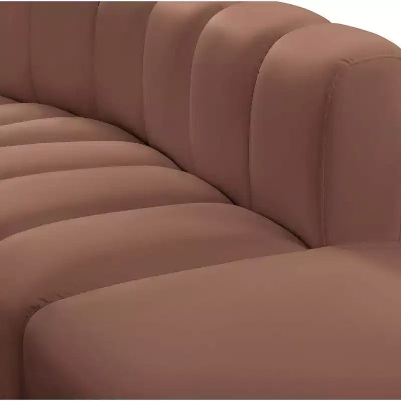 Cognac Vegan Leather Modular Sofa with Deep Channel Tufting