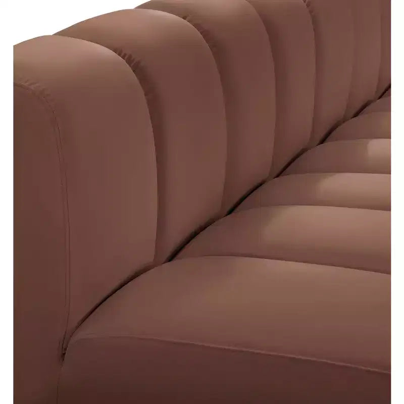Cognac Vegan Leather Modular Sofa with Deep Channel Tufting