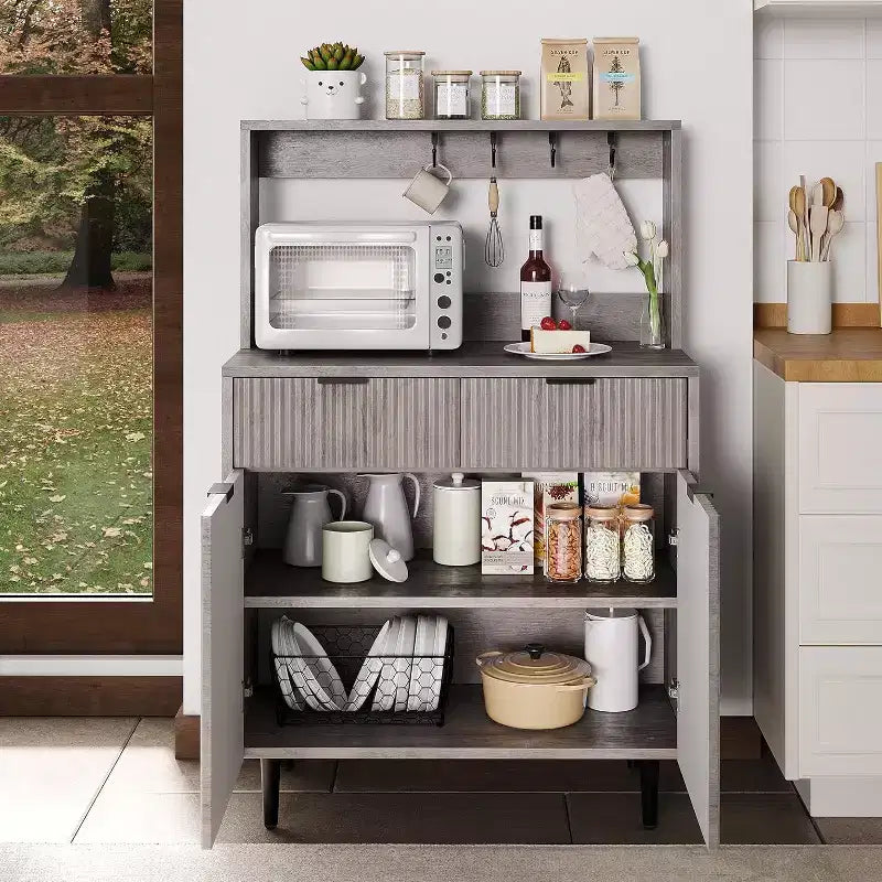 Fluted Sideboard Cabinet - Modern Storage Buffet with 2 Drawers & Adjustable Shelves