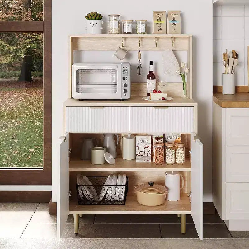 Fluted Sideboard Cabinet - Modern Storage Buffet with 2 Drawers & Adjustable Shelves