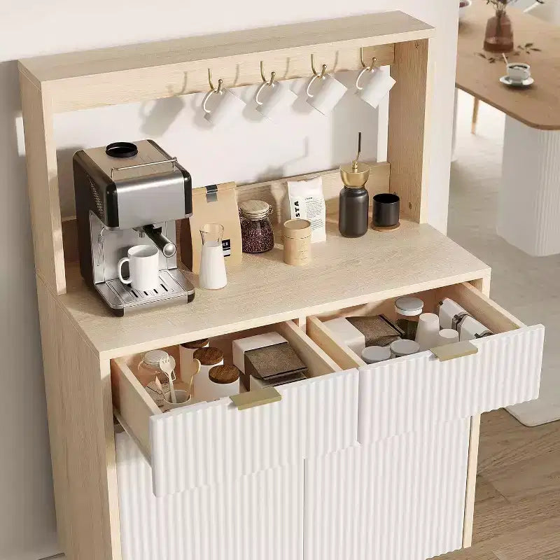Fluted Sideboard Cabinet - Modern Storage Buffet with 2 Drawers & Adjustable Shelves
