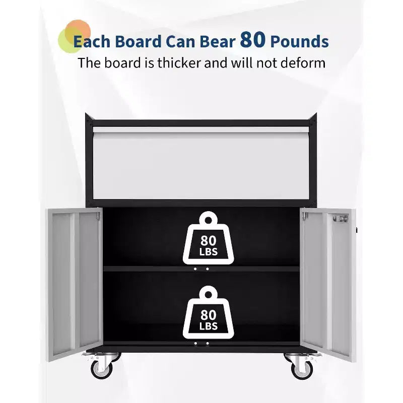 Rolling Garage Storage Cabinet, Heavy Duty Metal Tool Cabinet with Drawer, Adjustable Shelf, Lock & 4 Wheels, Tool Cart for Home Office Workshop