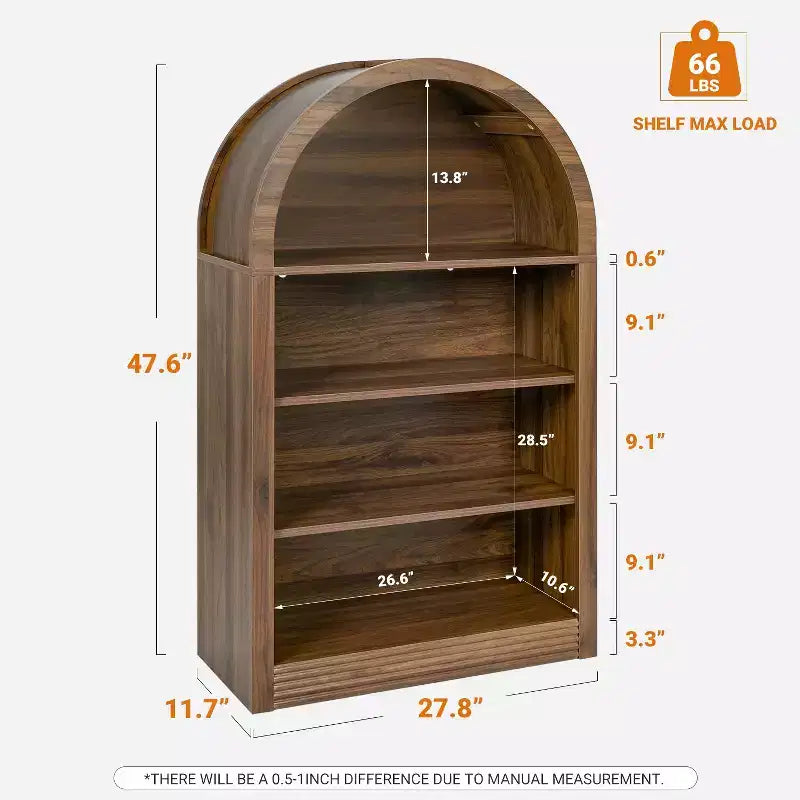 Small Black Arched Bookcase with 4-Tier Storage