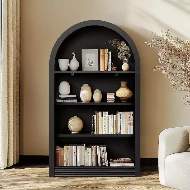 Small Black Arched Bookcase with 4-Tier Storage