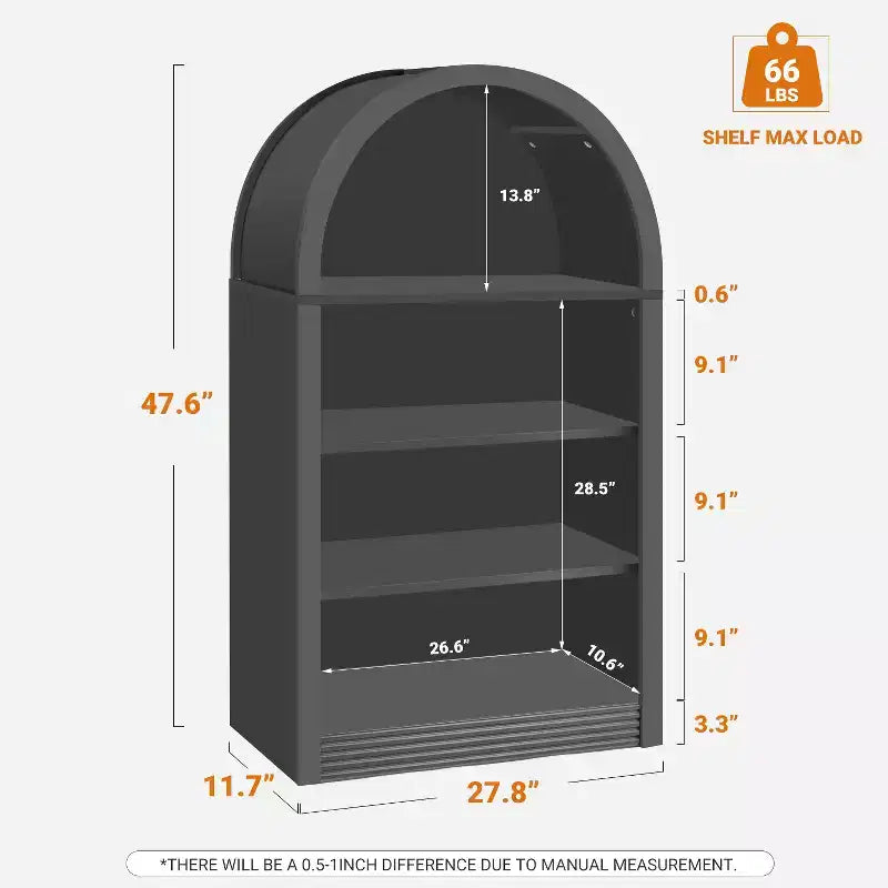 Small Black Arched Bookcase with 4-Tier Storage