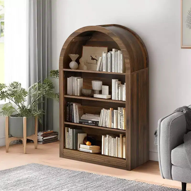 Small Black Arched Bookcase with 4-Tier Storage