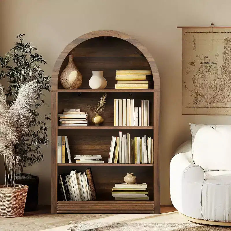 Small Black Arched Bookcase with 4-Tier Storage