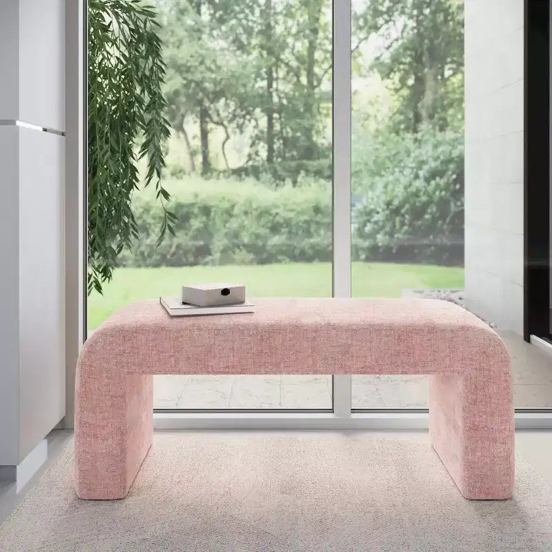 Modern Luxury Curved Upholstered Waterfall Jacquard Bench - Small