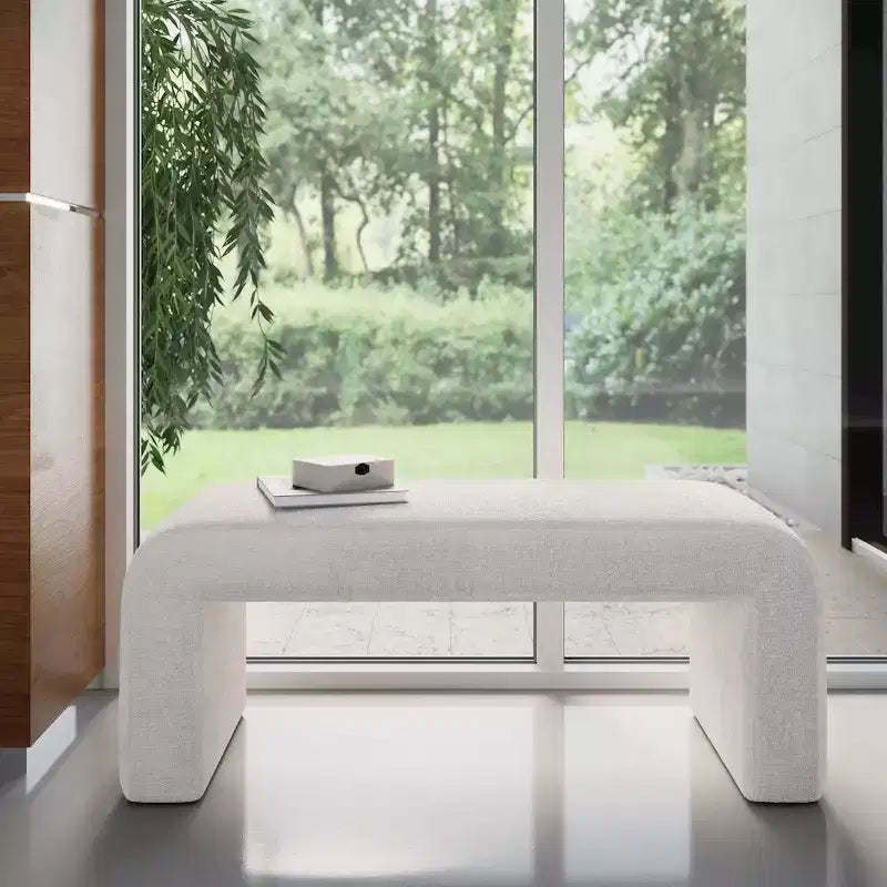 Modern Luxury Curved Upholstered Waterfall Jacquard Bench - Small