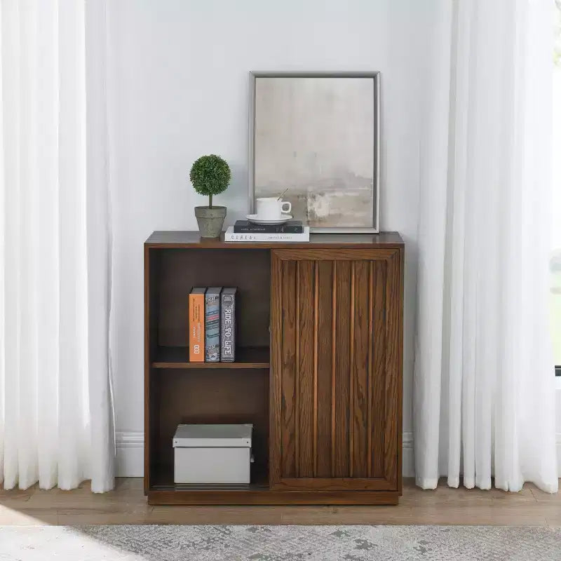 Mid Century Storage Cabinet Sideboard with 2 Sliding Doors for Living Room, Kitchen, Dining, Entryway, Walnut