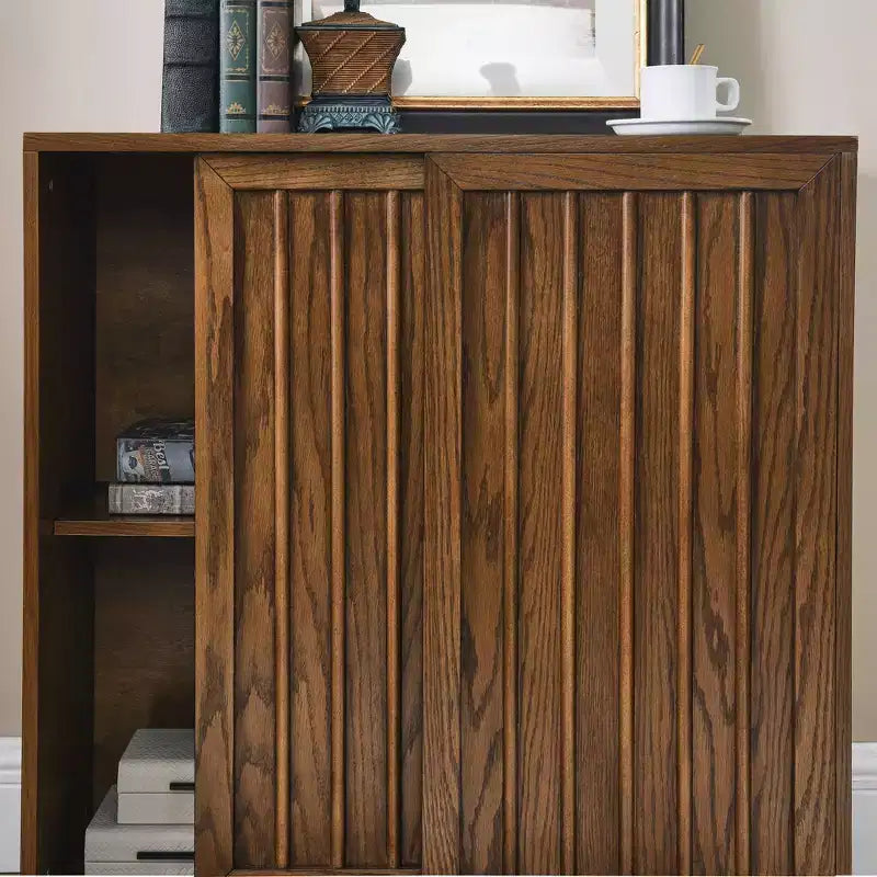 Mid Century Storage Cabinet Sideboard with 2 Sliding Doors for Living Room, Kitchen, Dining, Entryway, Walnut