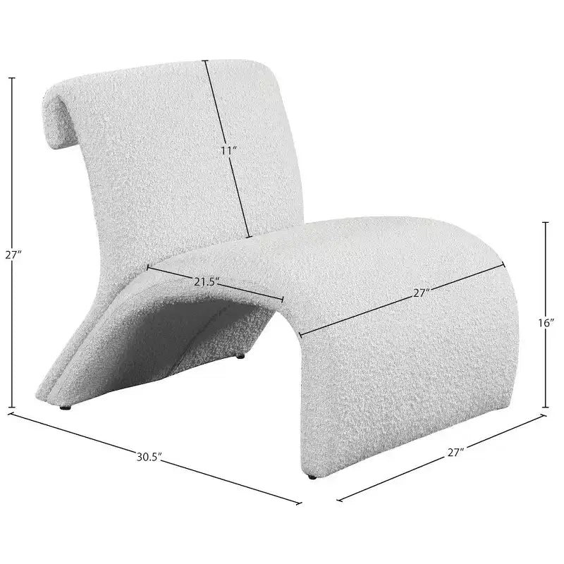 Boucle Fabric Accent Chair, Curved Contemporary Design, Black