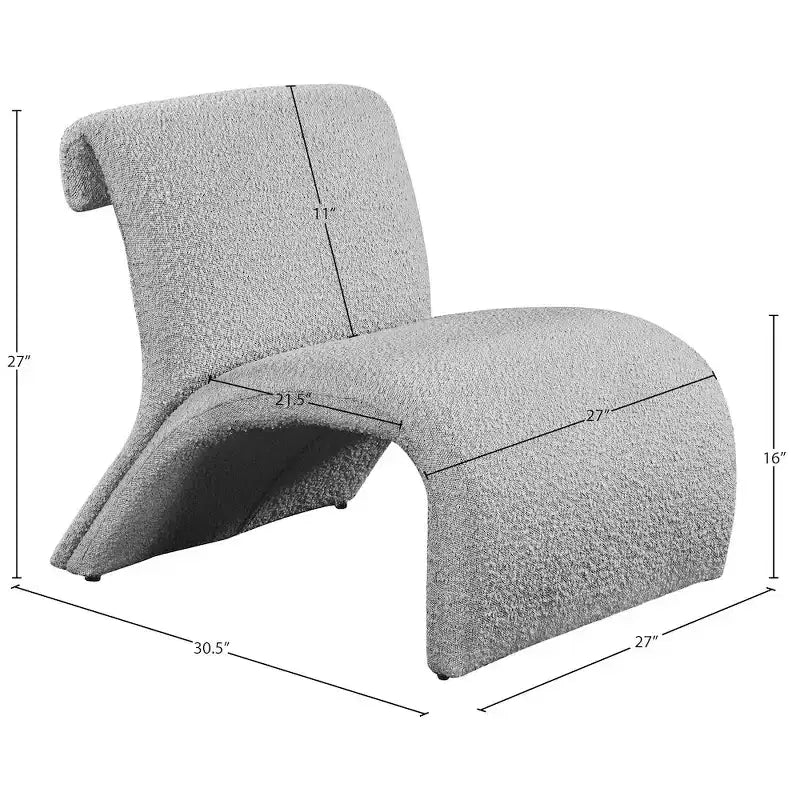 Boucle Fabric Accent Chair, Curved Contemporary Design, Black