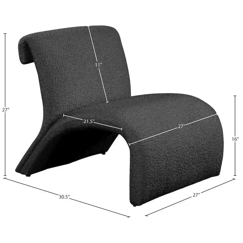 Boucle Fabric Accent Chair, Curved Contemporary Design, Black