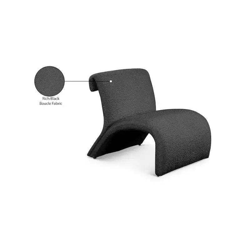 Boucle Fabric Accent Chair, Curved Contemporary Design, Black
