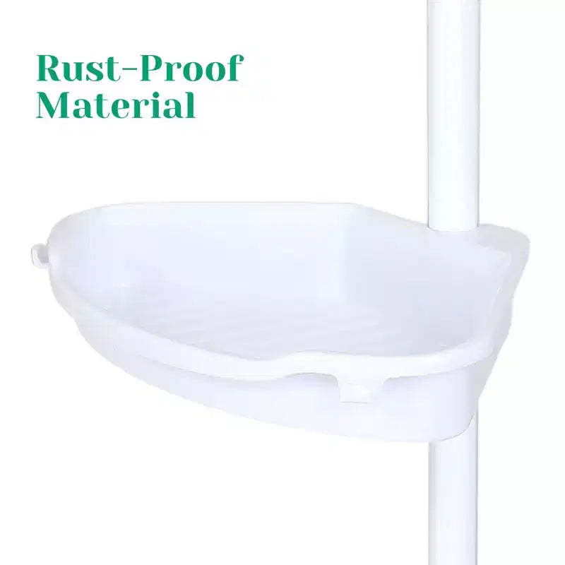 Corner Shower Caddy Tension Pole, 4-Tier Standing Bathroom Shower Organizer Shelves, Quick Install, No-Drill Quick Installation