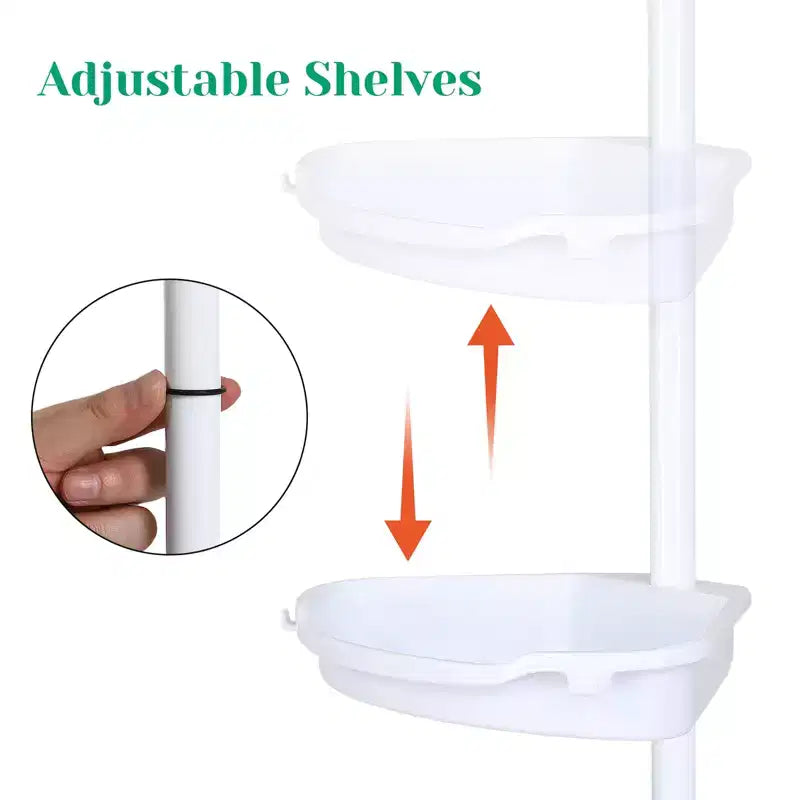 Corner Shower Caddy Tension Pole, 4-Tier Standing Bathroom Shower Organizer Shelves, Quick Install, No-Drill Quick Installation