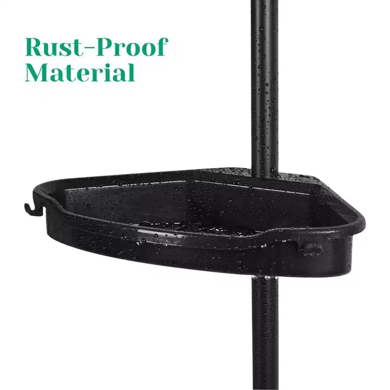 Corner Shower Caddy Tension Pole, 4-Tier Standing Bathroom Shower Organizer Shelves, Quick Install, No-Drill Quick Installation