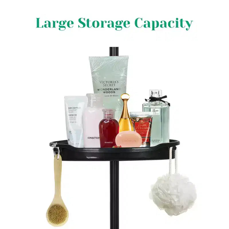 Corner Shower Caddy Tension Pole, 4-Tier Standing Bathroom Shower Organizer Shelves, Quick Install, No-Drill Quick Installation