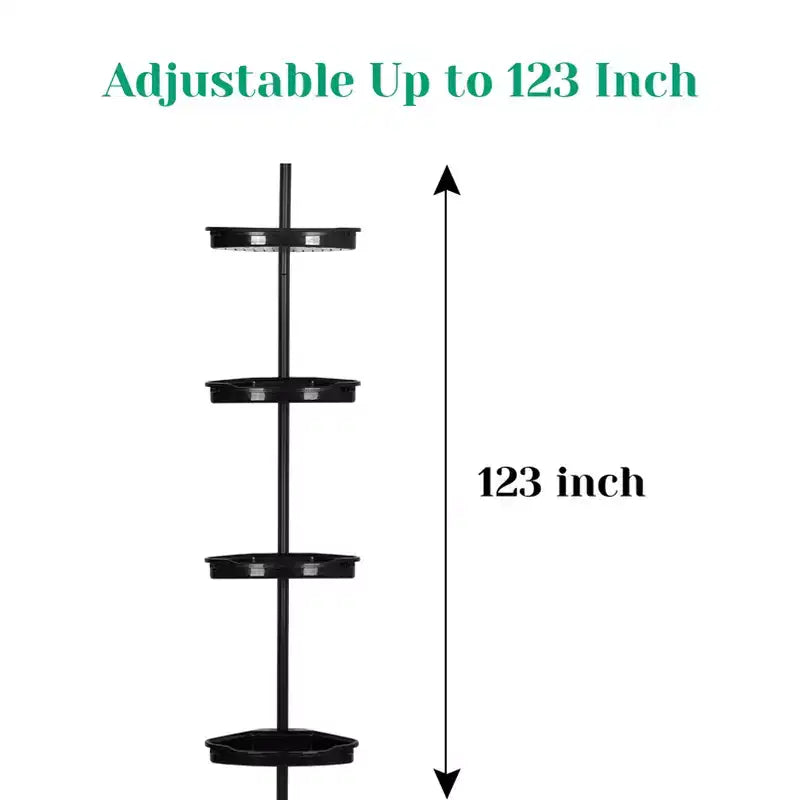 Corner Shower Caddy Tension Pole, 4-Tier Standing Bathroom Shower Organizer Shelves, Quick Install, No-Drill Quick Installation