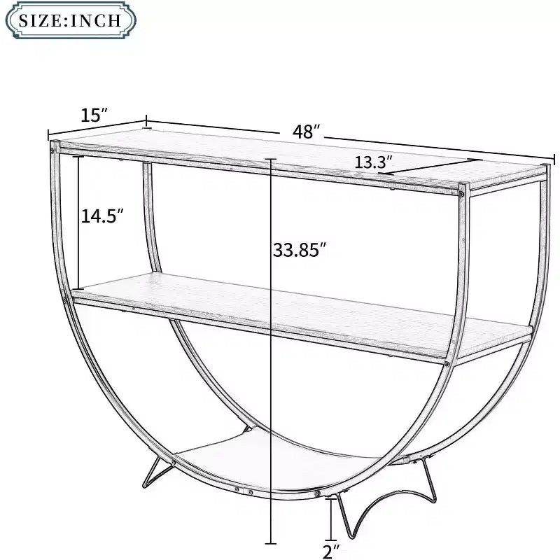 Demilune Shape Console Table, 48 Industrial Style Entryway Table with 3-Tier Open Storage Shelf, Wooden Sofa Table with MDF Desktop and Metal Frame