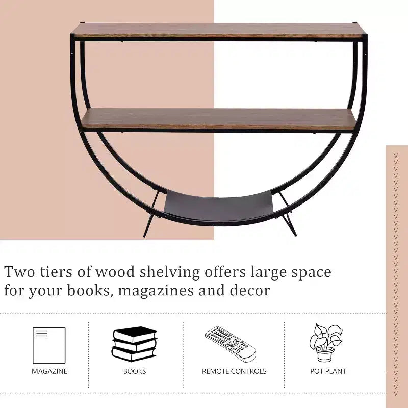 Demilune Shape Console Table, 48 Industrial Style Entryway Table with 3-Tier Open Storage Shelf, Wooden Sofa Table with MDF Desktop and Metal Frame