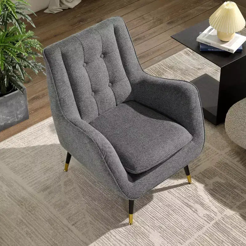 Fabric Accent Chair with Armrest and Button-Tufted Back, Mid-Century Modern Style