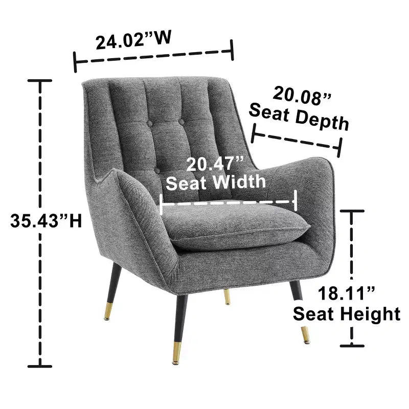 Fabric Accent Chair with Armrest and Button-Tufted Back, Mid-Century Modern Style
