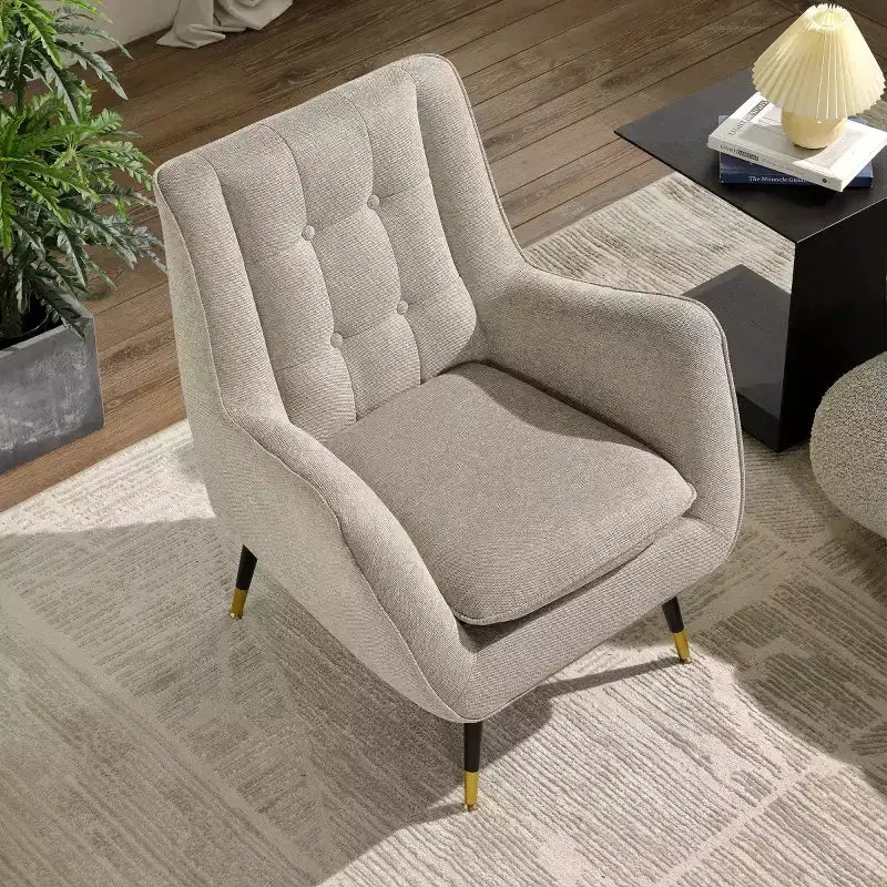 Fabric Accent Chair with Armrest and Button-Tufted Back, Mid-Century Modern Style