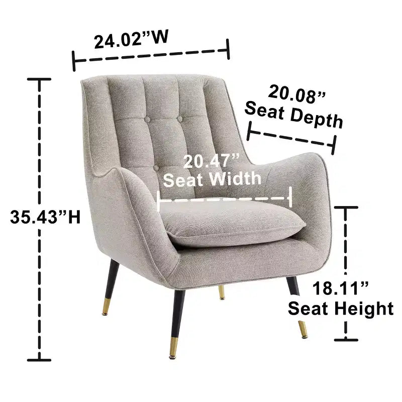 Fabric Accent Chair with Armrest and Button-Tufted Back, Mid-Century Modern Style