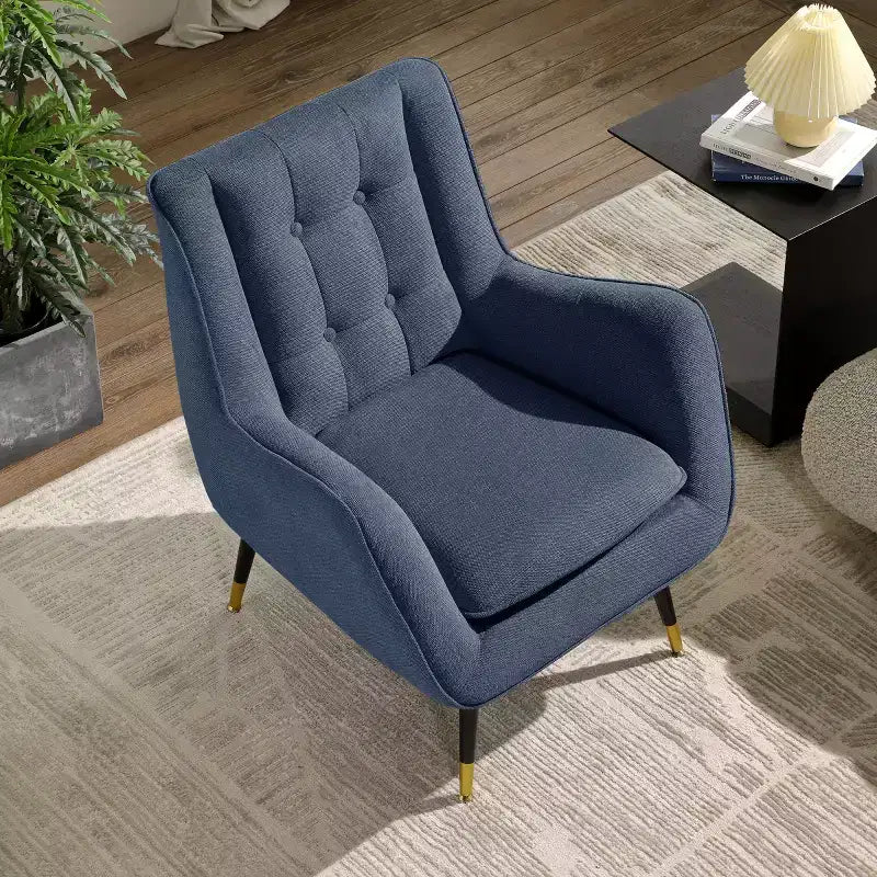 Fabric Accent Chair with Armrest and Button-Tufted Back, Mid-Century Modern Style