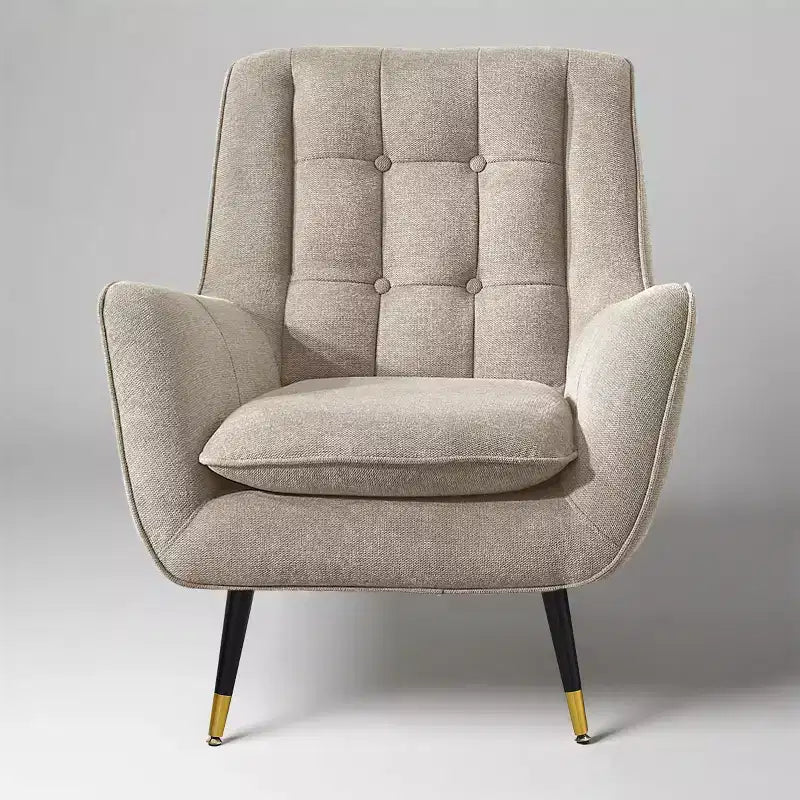 Fabric Accent Chair with Armrest and Button-Tufted Back, Mid-Century Modern Style