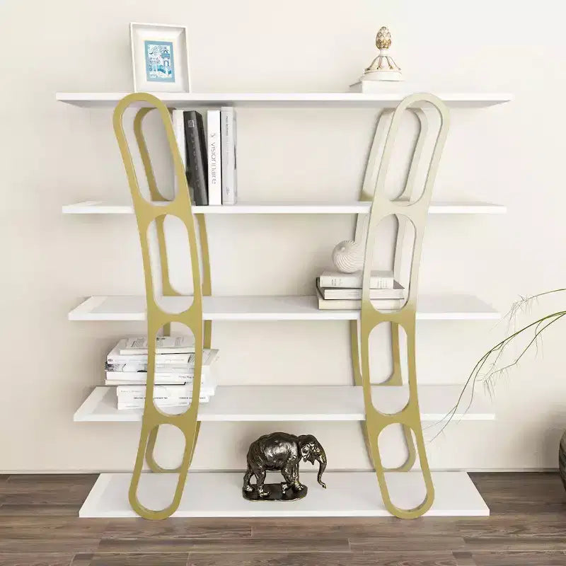 Modern Sculptural Bookcase, 5-Shelf Freestanding Display Unit, Eco-Friendly Particle Board