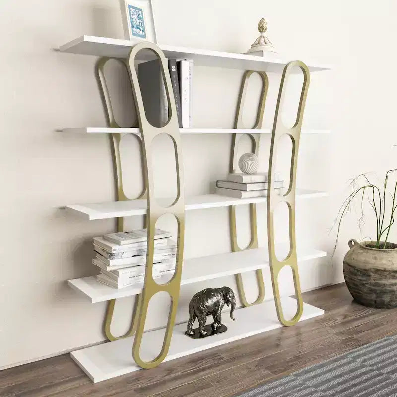 Modern Sculptural Bookcase, 5-Shelf Freestanding Display Unit, Eco-Friendly Particle Board