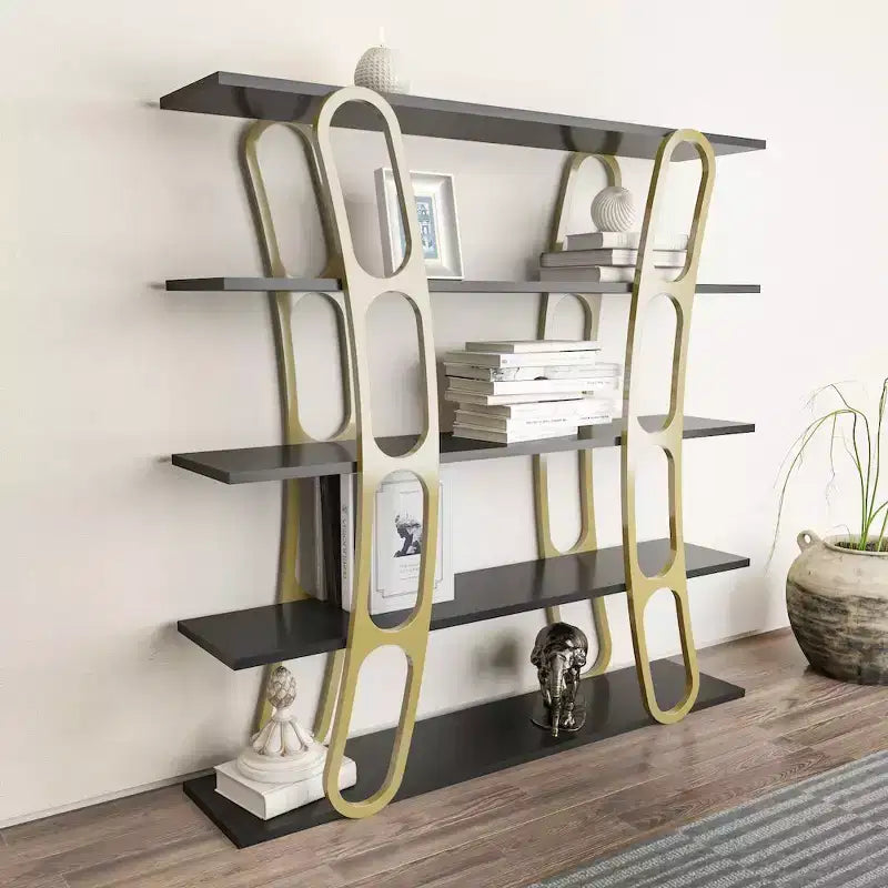 Modern Sculptural Bookcase, 5-Shelf Freestanding Display Unit, Eco-Friendly Particle Board