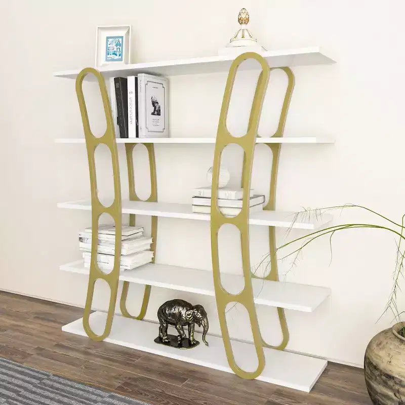 Modern Sculptural Bookcase, 5-Shelf Freestanding Display Unit, Eco-Friendly Particle Board